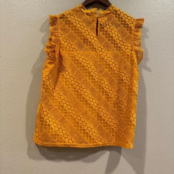 Calligraphie Yelow Goldenrod Lace Sleeveless Ruffle Sleeve Top High Neck Sz XL - Picture 10 of 10